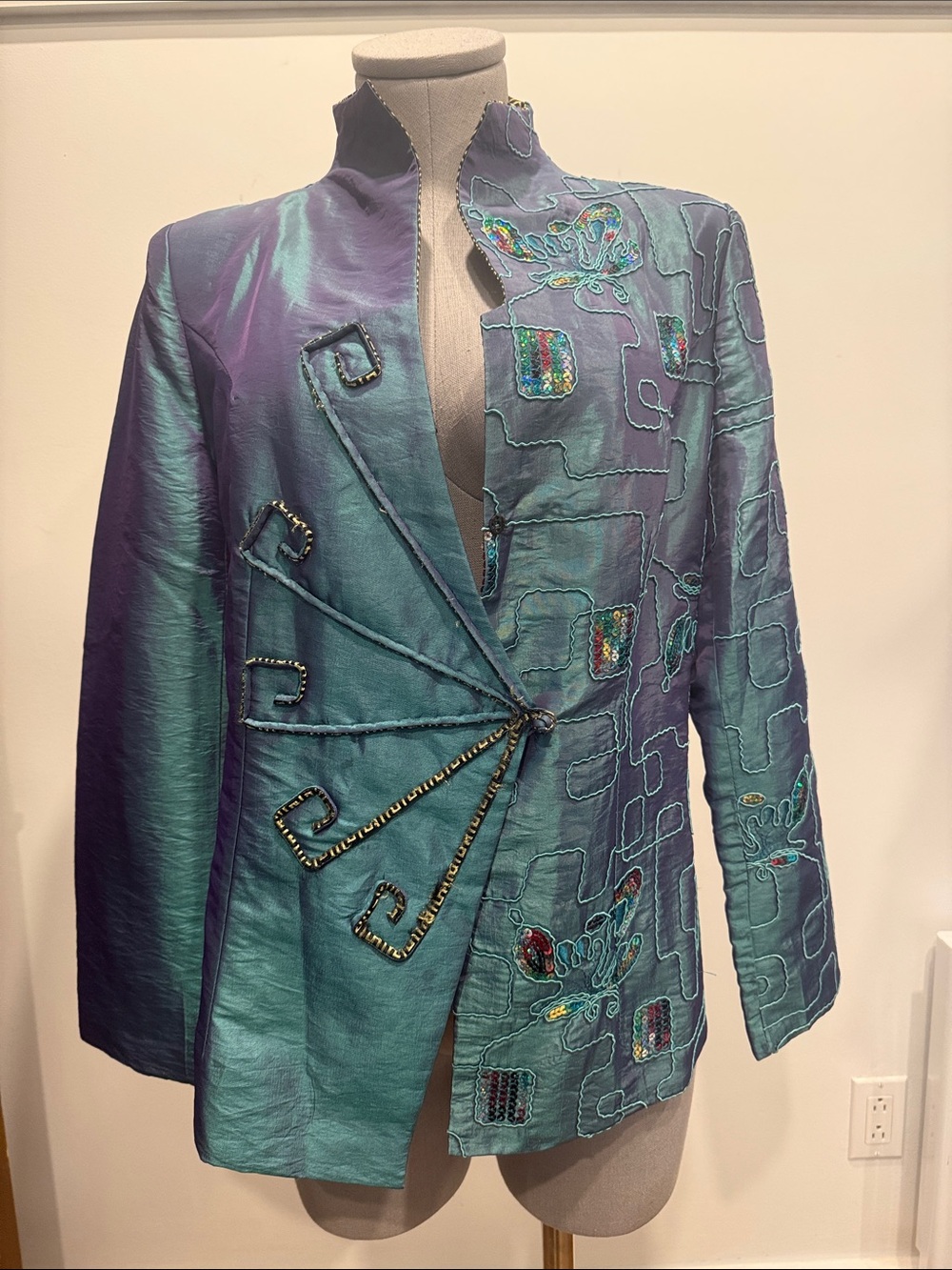 Asian Inspired Iridescent Embroidered Jacket Statement Piece